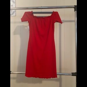 Red Ribbed Bodycon Dress